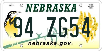 NE license plate 94ZG54