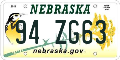 NE license plate 94ZG63