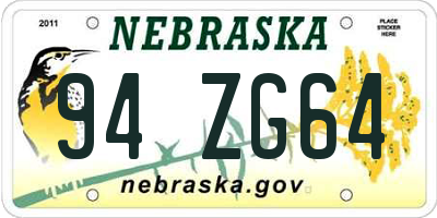 NE license plate 94ZG64