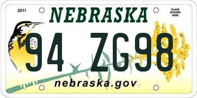 NE license plate 94ZG98