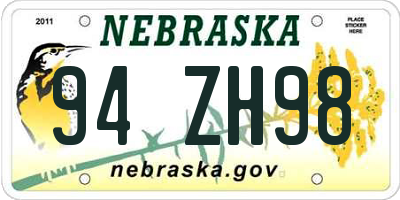 NE license plate 94ZH98