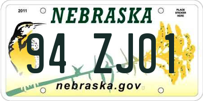 NE license plate 94ZJ01