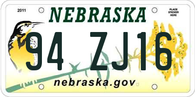 NE license plate 94ZJ16