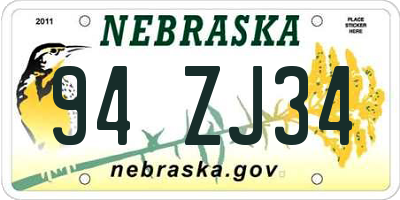 NE license plate 94ZJ34