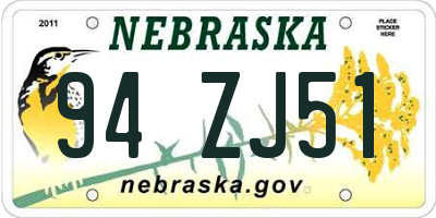 NE license plate 94ZJ51