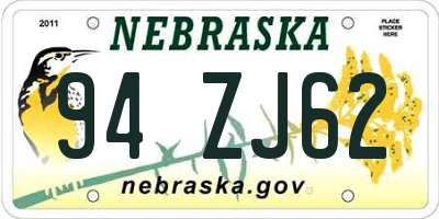 NE license plate 94ZJ62