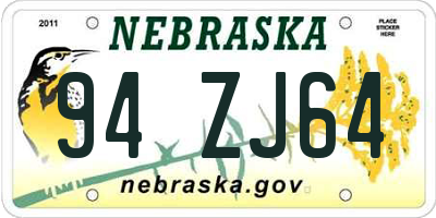 NE license plate 94ZJ64
