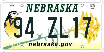 NE license plate 94ZL17