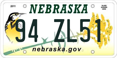 NE license plate 94ZL51