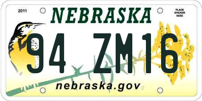 NE license plate 94ZM16