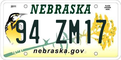 NE license plate 94ZM17