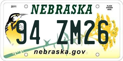 NE license plate 94ZM26