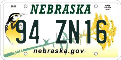 NE license plate 94ZN16