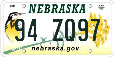 NE license plate 94ZQ97