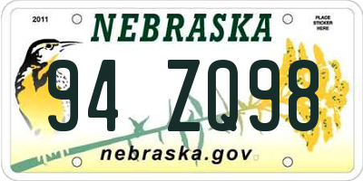 NE license plate 94ZQ98