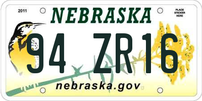 NE license plate 94ZR16