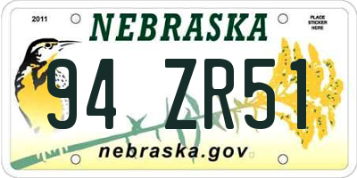 NE license plate 94ZR51
