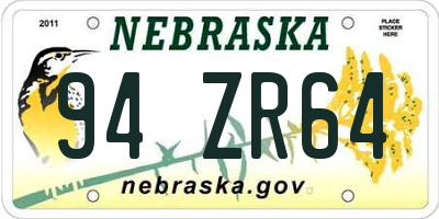 NE license plate 94ZR64