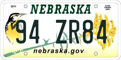 NE license plate 94ZR84