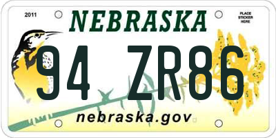 NE license plate 94ZR86