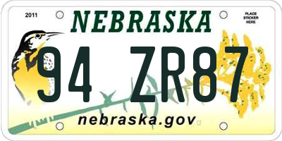 NE license plate 94ZR87