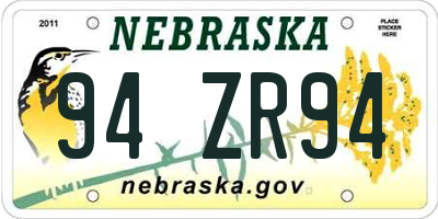 NE license plate 94ZR94