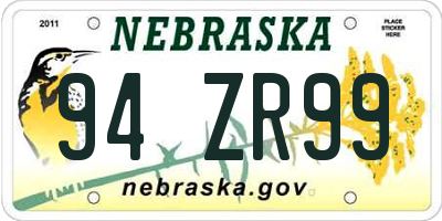 NE license plate 94ZR99