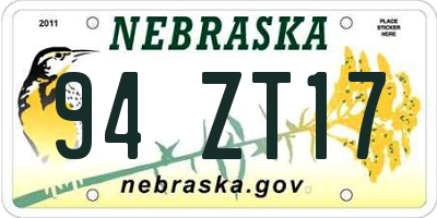 NE license plate 94ZT17