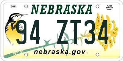 NE license plate 94ZT34