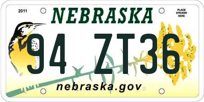 NE license plate 94ZT36