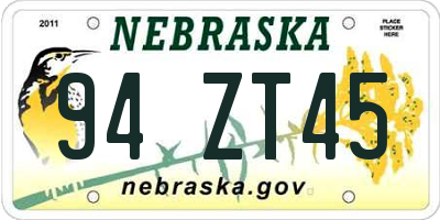 NE license plate 94ZT45