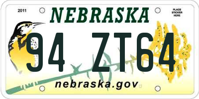 NE license plate 94ZT64
