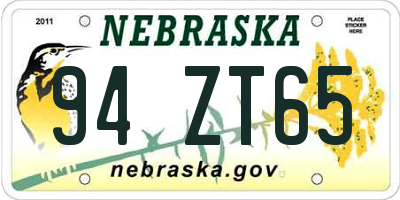 NE license plate 94ZT65