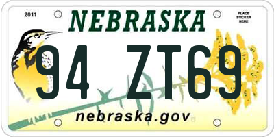 NE license plate 94ZT69