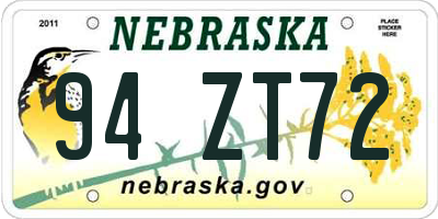 NE license plate 94ZT72