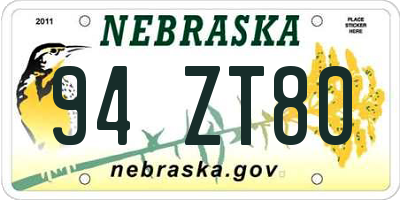 NE license plate 94ZT80