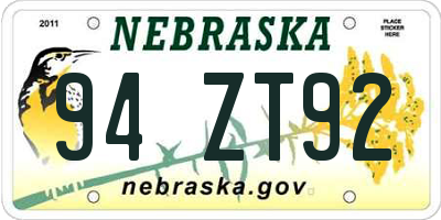 NE license plate 94ZT92