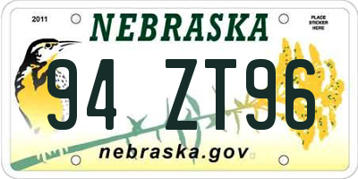 NE license plate 94ZT96