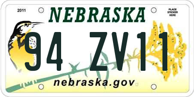 NE license plate 94ZV11