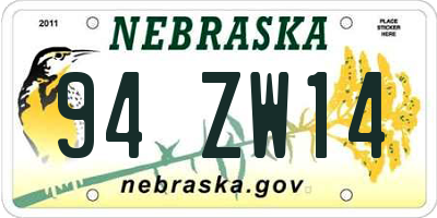 NE license plate 94ZW14