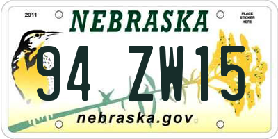 NE license plate 94ZW15