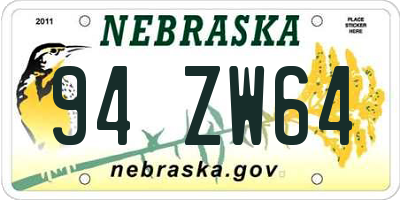NE license plate 94ZW64