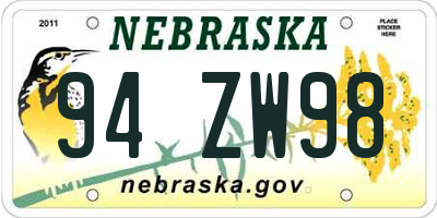 NE license plate 94ZW98