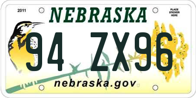NE license plate 94ZX96