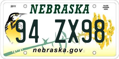 NE license plate 94ZX98