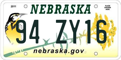 NE license plate 94ZY16