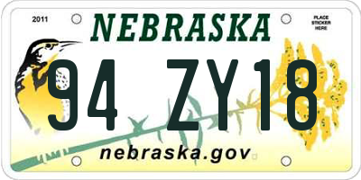 NE license plate 94ZY18
