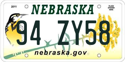 NE license plate 94ZY58