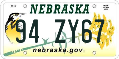 NE license plate 94ZY67
