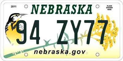 NE license plate 94ZY77